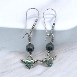 Black Hematite Locket Droplet Earrings - Handmade